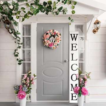 Tall Outdoor Welcome Sign for Front Door, 6ft White Welcome Sign,Rustic Tall Welcome Sign for Front Porch Decor, Farmhouse Welcome Porch Sign Wood Vertical Decor, Fall Porch Decor for The Home