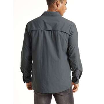 TACVASEN Long Sleeve Shirts for Men Button Up Fishing Shirts Quick Dry Fit Tactical Shirt Lightweight UPF 50+ UV Work Shirts Cooling Safari Gray M