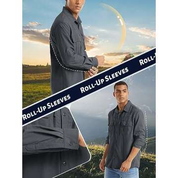 TACVASEN Long Sleeve Shirts for Men Button Up Fishing Shirts Quick Dry Fit Tactical Shirt Lightweight UPF 50+ UV Work Shirts Cooling Safari Gray M