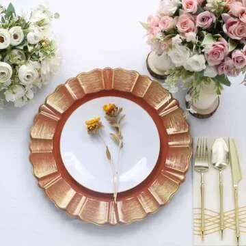 Efavormart Set of 6-13" Round Terracotta Plastic Charger Plates With Waved Scalloped Rim for Wedding...