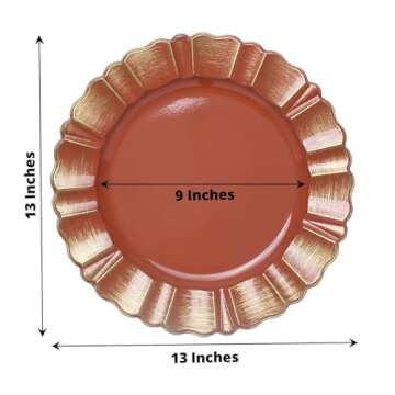 Efavormart Set of 6-13" Round - Terracotta Plastic Charger Plates With Waved Scalloped Rim for Wedding, Outdoor Receptions, Banquets, Holiday Dinner plates Chargers