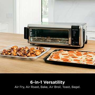 Ninja SP080 Foodi Digital Air Fry Countertop Oven with 6-in-1 Functionality, Flip Up & Away Capability for Storage Space, with Air Fry Basket, Wire Rack, Sheet Pan & Crumb Tray, Silver (Renewed)
