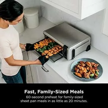 Ninja SP080 Foodi Digital Air Fry Countertop Oven with 6-in-1 Functionality, Flip Up & Away Capability for Storage Space, with Air Fry Basket, Wire Rack, Sheet Pan & Crumb Tray, Silver (Renewed)