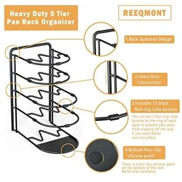REEQMONT Pot Rack Organizer - Heavy Duty 5 Tier Kitchen Storage