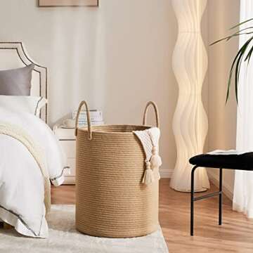 Fiona's magic 72L Large Woven Laundry Hamper, Tall Cotton Rope Storage Basket, Jute Baby Nursery Ham...