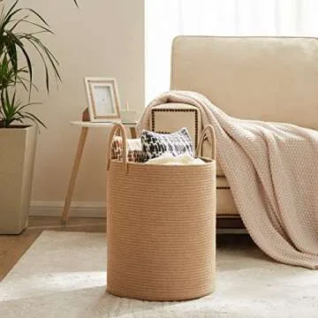 Fiona's magic 72L Large Woven Laundry Hamper, Tall Cotton Rope Storage Basket, Jute Baby Nursery Hamper for Blankets, Toys and Clothes in Bedroom and Living Room Organizing, Jute