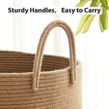 Fiona's magic 72L Large Woven Laundry Hamper, Tall Cotton Rope Storage Basket, Jute Baby Nursery Hamper for Blankets, Toys and Clothes in Bedroom and Living Room Organizing, Jute