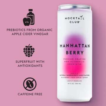 Mocktail Club Manhattan Berry Non-Alcoholic Sparkling Craft Cocktail - 12x12 Oz Cans | 80 Calories, Non-GMO, No Artificial Ingredients, Gluten Free, Vegan | Natural Blackberry, Pear Shrub and Ginger