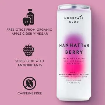 Mocktail Club Manhattan Berry Non-Alcoholic Sparkling Craft Cocktail - 12x12 Oz Cans | 80 Calories, Non-GMO, No Artificial Ingredients, Gluten Free, Vegan | Natural Blackberry, Pear Shrub and Ginger