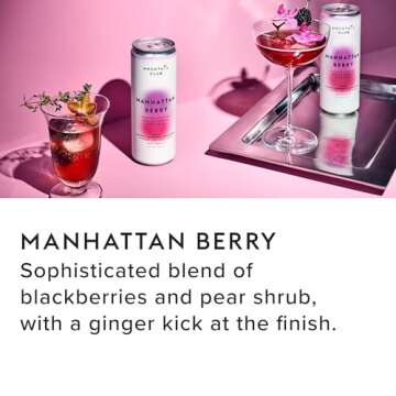 Mocktail Club Manhattan Berry Non-Alcoholic Sparkling Craft Cocktail - 12x12 Oz Cans | 80 Calories, Non-GMO, No Artificial Ingredients, Gluten Free, Vegan | Natural Blackberry, Pear Shrub and Ginger