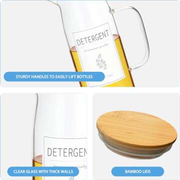 KitHero Laundry Detergent Dispenser Set with Bamboo Lids and Handles - Easy Pour 2 Pack 50 oz Liquid Laundry Containers for Laundry Room Organization and Storage