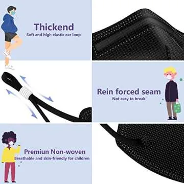 YUIKIO Kids KN95 Masks for Children 30 Packs, 5 Layers Breathable KN95 mask for kids Disposable Kids Face Masks With Adjustable Buckle for Boys Girls(Black)