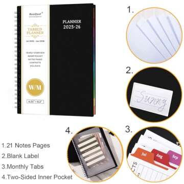 2025-2026 Planner - Planner 2025-2026, 2025-2026 Academic Planner Weekly and Monthly with Tabs, July 2025 - June 2026, 6.25" × 8.3", Strong Twin-Wire Binding