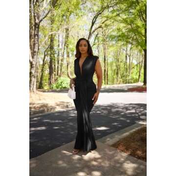 Memoriesea Women's Elegant Sleeveless Deep V Neck Bodycon Party Evening Gown Maxi Dress Black