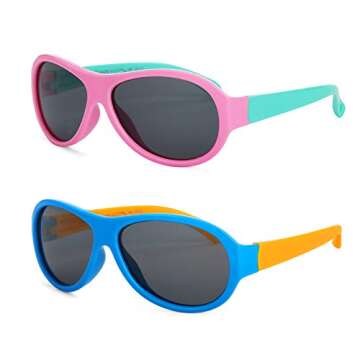 （2Sets）LUCDASPI Kids Polarized Sunglasses TPEE Rubber Flexible Children's Sports Outdoor Sunglas...