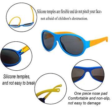 （2Sets）LUCDASPI Kids Polarized Sunglasses TPEE Rubber Flexible Children's Sports Outdoor Sunglasses for Boys Girls Age 3-10 100% UV Protection (Pink Cyan+Blue Yellow)