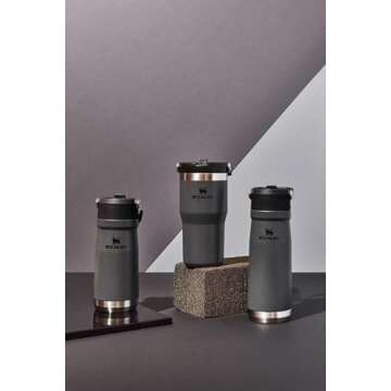 Stanley IceFlow Stainless Steel Water Jug with Straw, Vacuum Insulated Water Bottle for Home and Office, Reusable Tumbler with Straw Leak Resistant Flip, Charcoal, 17 OZ