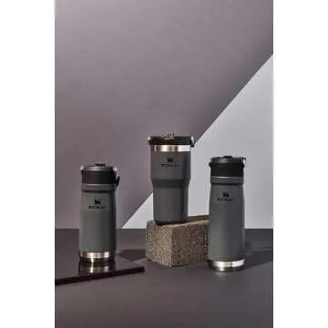 Stanley IceFlow Stainless Steel Water Jug with Straw, Vacuum Insulated Water Bottle for Home and Office, Reusable Tumbler with Straw Leak Resistant Flip, Charcoal, 17 OZ