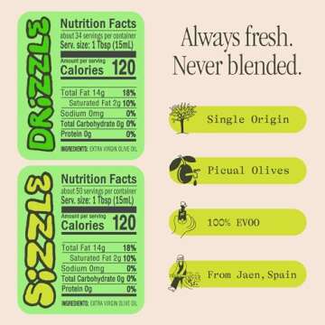 Graza Extra Virgin Olive Oil Variety Pack, Sizzle & Drizzle - High Polyphenol Peak Harvest EVOO Cooking & Finishing Oil in a Squeeze Bottle - Single Farm Olives from Spain