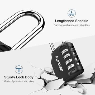 Puroma 2 Pack 2.6 Inch Long Shackle Combination Lock 4 Digit Outdoor Waterproof Padlock for School Gym Locker, Sports Locker, Fence, Gate, Toolbox, Case, Hasp Storage (Black)