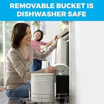 1.3 Gallon Compost Bin for Kitchen Countertop - White Countertop Kitchen Compost Bin w/EZ- No Lock Lid, and Separate Plastic Liner - Includes 2 Charcoal Filters - Odor-Free Seal & Dishwasher Safe