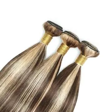 Dokksiiia Chocolate Brown and Blonde Bundles P4/613 Highlight Straight Human Hair Bundles Ombre Color P4613 Human Weave Hair Bundles Brazilian Human Hair Extensions for Black Women 16 18 20 Inch