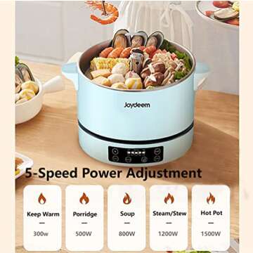 Joydeem Smart Lifting Electric Hot Pot, Steamer and Low Sugar Rice Cooker, Shabu Shabu Hot Pot, Food Grade Stainless Steel, 1500W, 4L