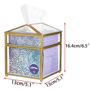 Clear Glass Gold Metal Tissue Box Stylish Home Decor