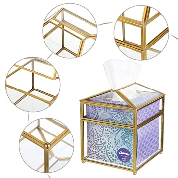 Clear Glass Gold Metal Tissue Box Stylish Home Decor