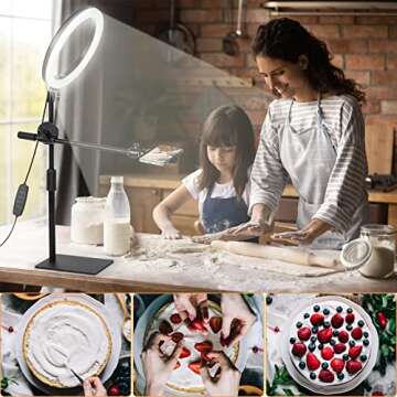 Ring Light with Stand, Desk Ring Light with Phone Holder, Overhead Phone Mount with Ring Light for C...