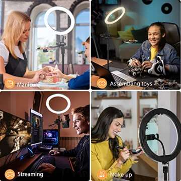 Ring Light with Stand, Desk Ring Light with Phone Holder, Overhead Phone Mount with Ring Light for Cooking, Live Streaming, Video Recording, Makeup, and Zoom Meetings
