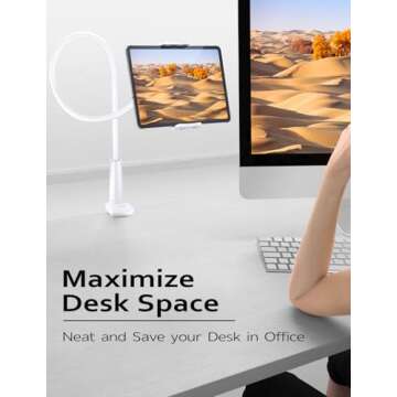 Tryone Gooseneck Tablet Holder Stand for Bed Adjustable Flexible Arm Tablets Mount Clamp on Table Co...