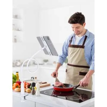 Tryone Gooseneck Tablet Holder Stand for Bed Adjustable Flexible Arm Tablets Mount Clamp on Table Compatible with iPad Air Mini | Galaxy Tabs | Kindle Fire | Switch or Other 4.7-10.5" Devices