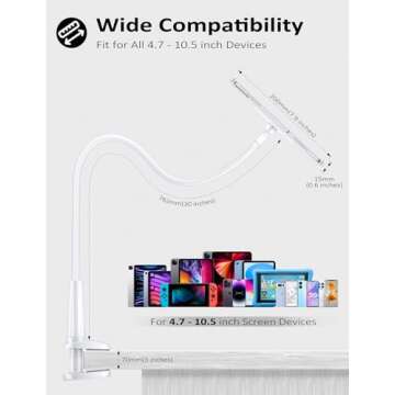 Tryone Gooseneck Tablet Holder Stand for Bed Adjustable Flexible Arm Tablets Mount Clamp on Table Compatible with iPad Air Mini | Galaxy Tabs | Kindle Fire | Switch or Other 4.7-10.5" Devices