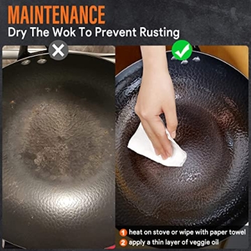 BrBrGo Carbon Steel Wok, 13 Inch Wok Pan with Lid and Cookwares, 5 Piece Woks & Stir-Fry Pans Set, No Chemical Coated Flat Bottom Chinese Woks for Induction, Electric, Gas, All Stoves