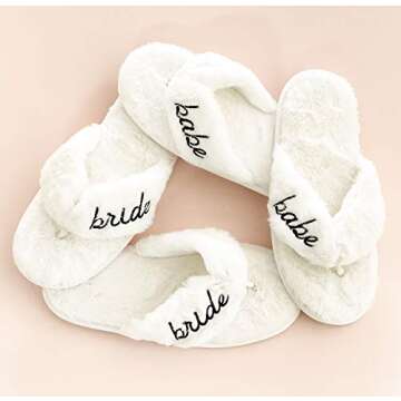 ModParty Babe Slippers | Matching Bridesmaid Slippers | Wedding Getting Ready Slippers | Fuzzy White...