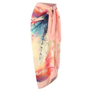 Tropical Swimsuits for Women: Women's One Piece Swimsuit with Beach Cover up Wrap Skirt Sarong Retro Floral Print Bikini Set Two Piece Bathing Suit Vintage Vacation Tropical Swimwear Rainbow M