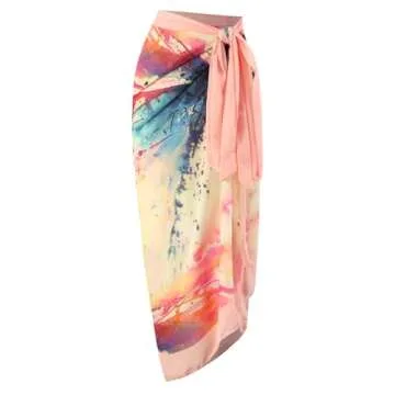 Tropical Swimsuits for Women: Women's One Piece Swimsuit with Beach Cover up Wrap Skirt Sarong Retro Floral Print Bikini Set Two Piece Bathing Suit Vintage Vacation Tropical Swimwear Rainbow M