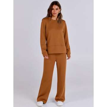 ANRABESS Womens 2 Piece Lounge Sets Sweatsuit Travel Outfits Wide Leg Pants Set 2024 Fall Fashion Tr...