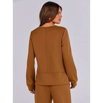 ANRABESS Womens 2 Piece Lounge Sets Sweatsuit Travel Outfits Wide Leg Pants Set 2024 Fall Fashion Tracksuit Clothes Caramel Medium