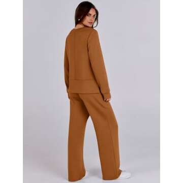 ANRABESS Womens 2 Piece Lounge Sets Sweatsuit Travel Outfits Wide Leg Pants Set 2024 Fall Fashion Tracksuit Clothes Caramel Medium