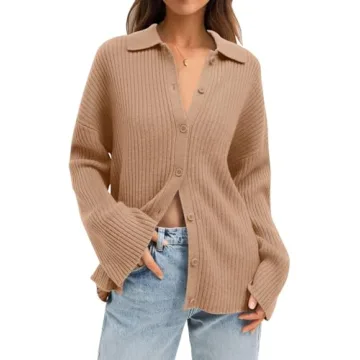 LILLUSORY Women's Cardigan 2023 Long Sleeve Button Down Sweater Shirts Lightweight Collared Loose Co...
