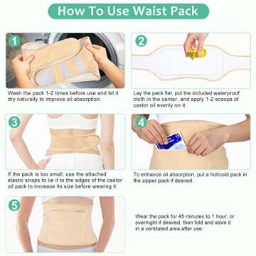 Castor Oil Pack Wrap, MRLI 5 Pack Castor Oil Pack for Liver Detox, Organic Cotton Flannel for Castor Oil Pack, Reusable Castor Oil Pack Kit for Thyroid Neck with Adjustable Elastic Strap