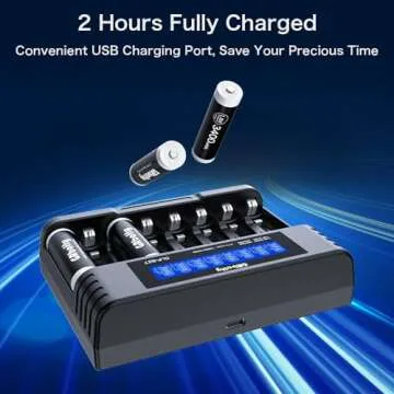 GRbatty Rechargeable Lithium AA Batteries with Charger, 3400mWh 1.5V High Capacity, 1500 Cycles, for Household, Cordless Phones, Remote Controls, Electronics (8 Pack)