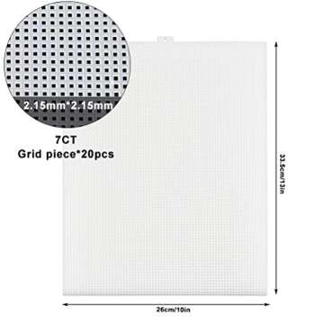 BUYGOO 20 Pack 7 Count Clear Plastic Mesh Canvas Sheets for Embroidery, Acrylic Yarn Crafting, Knit ...