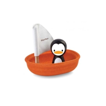 PlanToys Sailing Boat with Penguin Bath and Water Play Toy (5711) | Sustainably Made from Rubberwood...