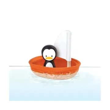 Eco-Friendly PlanToys Sailing Boat with Penguin Bath Toy