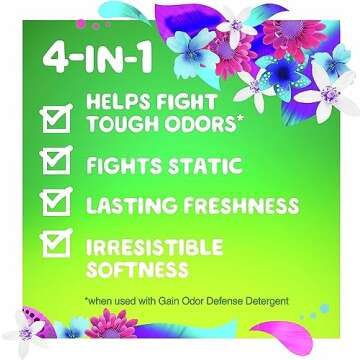 Gain + Odor Defense Dryer Sheets, Super Fresh Blast Scent Fabric Softener Sheets, 240 ct
