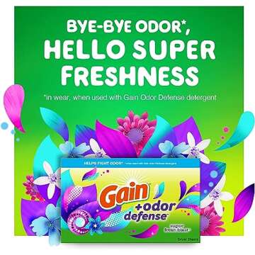 Gain + Odor Defense Dryer Sheets, Super Fresh Blast Scent Fabric Softener Sheets, 240 ct