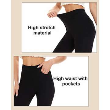 Tagoo Black Dress Pants for Women Business Casual High Waisted Stretchy Skinny Office Work Ponte Leggings with Pockets